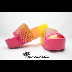 Fuschia Platform Rhinestone Slides